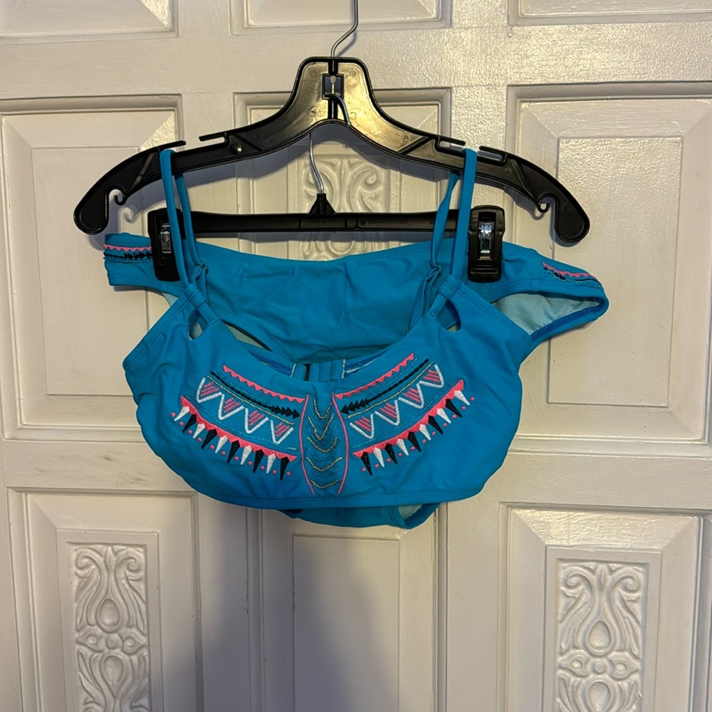 Xhilaration Embroidered Blue  2 Piece Bikini Set Top Large Bottom XL